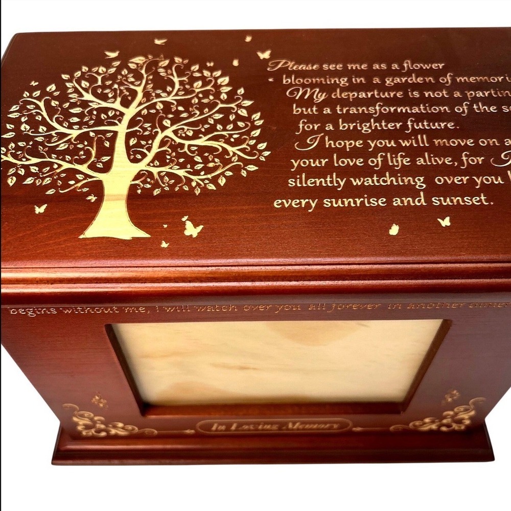 Wooden Tree of Life Memorial Urn with Photo Frame In Loving Memory Cherry Wood